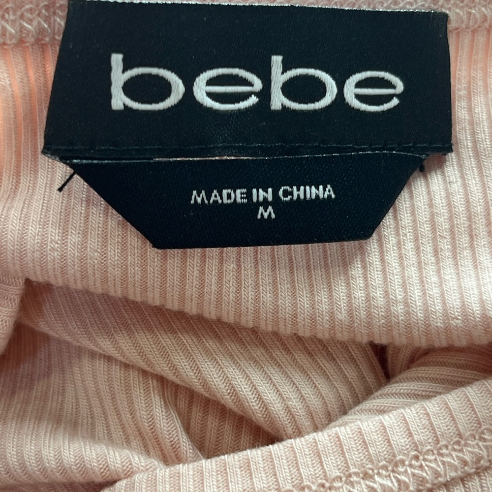 Bebe Y2K Rhinestone Logo Cutout Bodycon Midi Dress Blush Pink Ribbed Size M - Picture 7 of 11